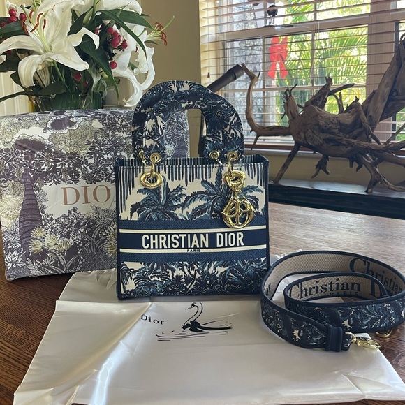 Dior White Blue and Gray Lady-D Canvas Bag - Picture 3 of 17